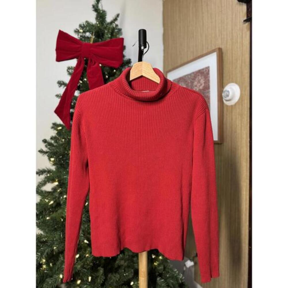 Red Ribbed Turtleneck Sweater